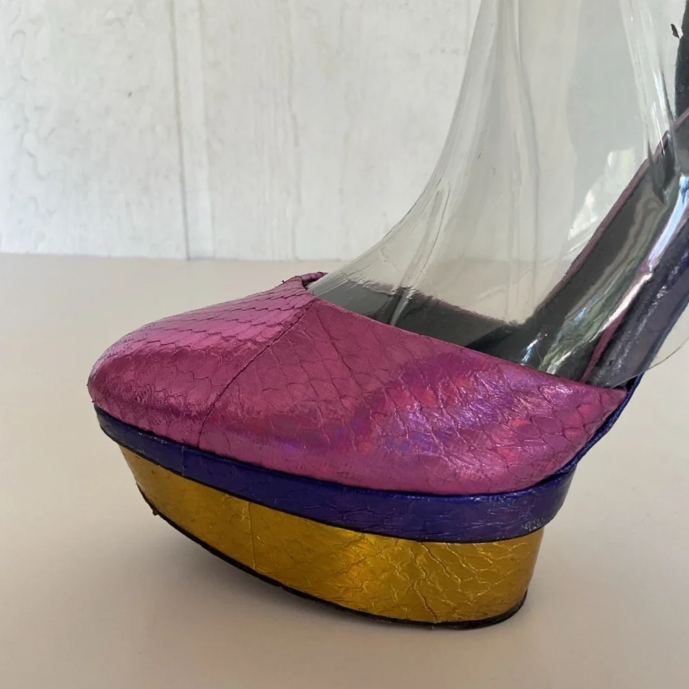 Brian Atwood Multicolored Leather Ankle Strap Platform Heels Size
